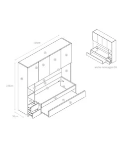 Camera ponte reversibile bellahome rovere ghiaccio, 237x50x236 cm